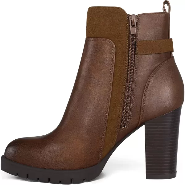 mysoft Womens Ankle Boots Chunky Stacked Heel Zipper Booties  Available in Wide SizesDark Brown