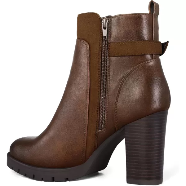 mysoft Womens Ankle Boots Chunky Stacked Heel Zipper Booties  Available in Wide SizesDark Brown