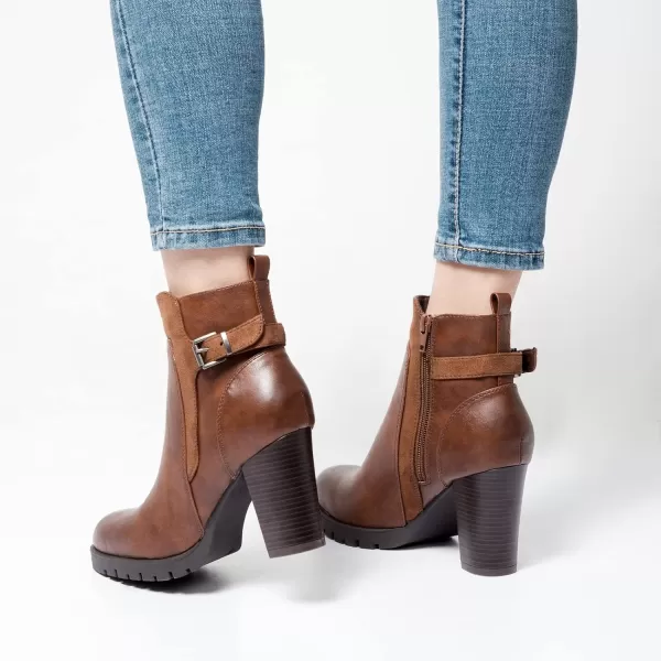 mysoft Womens Ankle Boots Chunky Stacked Heel Zipper Booties  Available in Wide SizesDark Brown