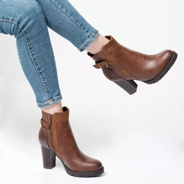 mysoft Womens Ankle Boots Chunky Stacked Heel Zipper Booties  Available in Wide SizesDark Brown