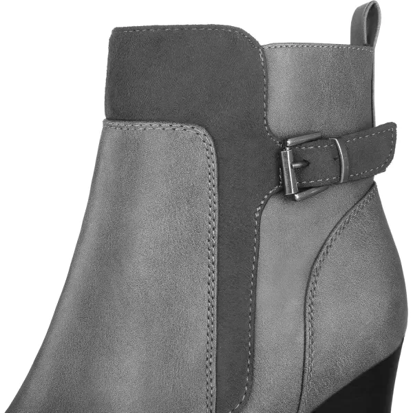 mysoft Womens Ankle Boots Chunky Stacked Heel Zipper Booties  Available in Wide SizesGrey