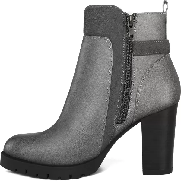 mysoft Womens Ankle Boots Chunky Stacked Heel Zipper Booties  Available in Wide SizesGrey