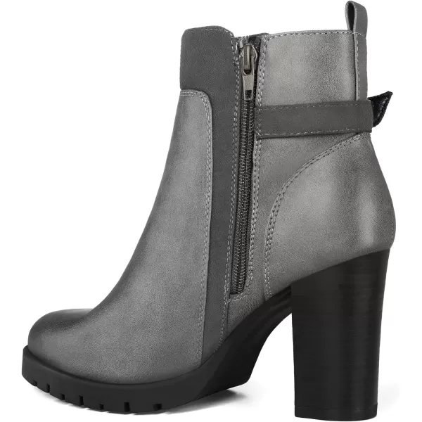 mysoft Womens Ankle Boots Chunky Stacked Heel Zipper Booties  Available in Wide SizesGrey