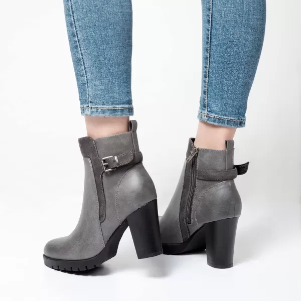 mysoft Womens Ankle Boots Chunky Stacked Heel Zipper Booties  Available in Wide SizesGrey