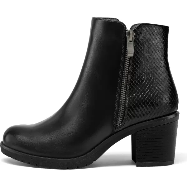 mysoft Womens Ankle Boots Low Chunky Stacked Heel Booties With Side ZipperBlack Pu Splicing