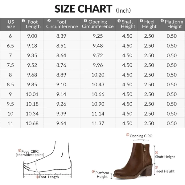 mysoft Womens Ankle Boots Low Chunky Stacked Heel Booties With Side ZipperBrown Pu Splicing