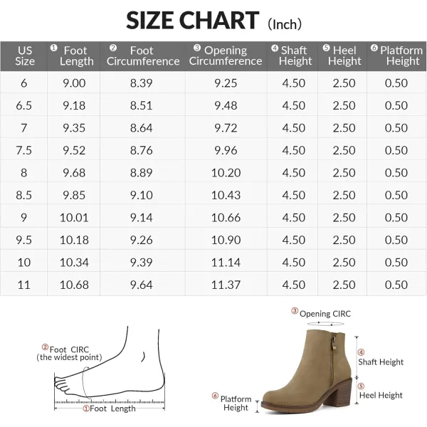 mysoft Womens Ankle Boots Low Chunky Stacked Heel Booties With Side ZipperWheat Nubuck