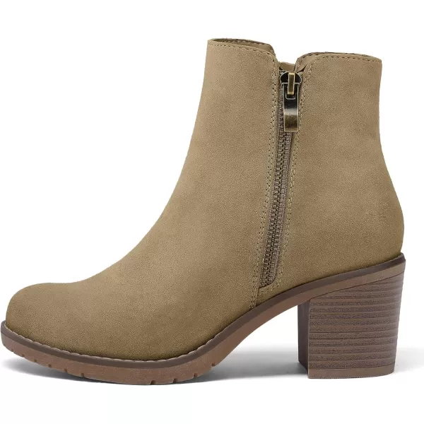 mysoft Womens Ankle Boots Low Chunky Stacked Heel Booties With Side ZipperWheat Nubuck