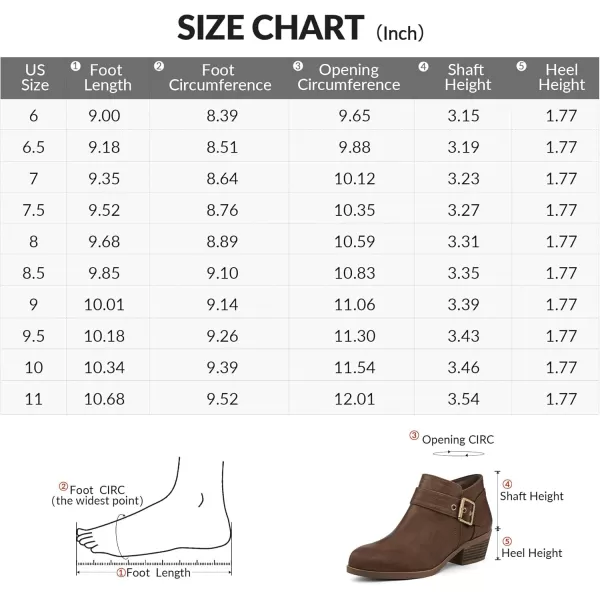 mysoft Womens Ankle Boots Low Chunky Stacked Heel Comfortable Round Toe booties with Side Zipper ShoesDark Brown Pu