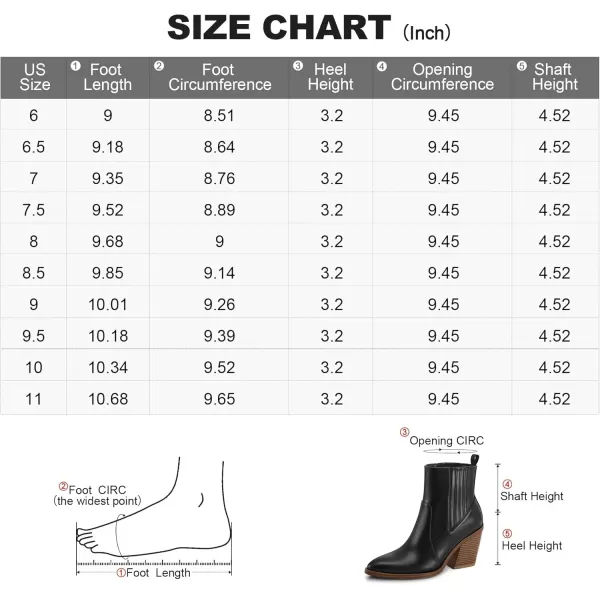 mysoft Womens Ankle Boots Stacked Chunky Mid Heel Pointed Toe Side Hidden Elastic Western BootiesBlack