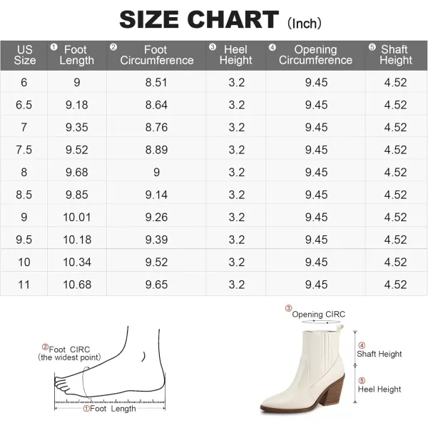 mysoft Womens Ankle Boots Stacked Chunky Mid Heel Pointed Toe Side Hidden Elastic Western BootiesCream