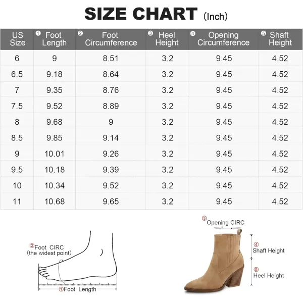 mysoft Womens Ankle Boots Stacked Chunky Mid Heel Pointed Toe Side Hidden Elastic Western BootiesLight Brown