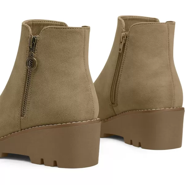 mysoft Womens Ankle Boots Zipper Wedge Booties Lug SoleWheat Nubuck