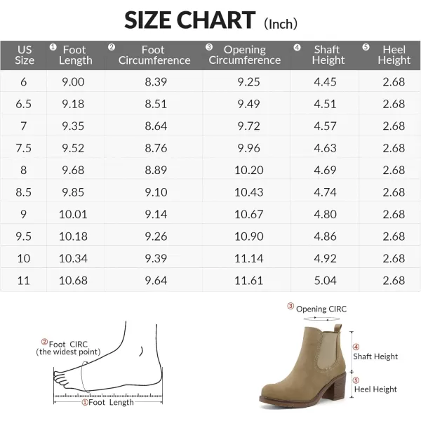 mysoft Womens Ankle Chelsea Boots Slip On Mid Chunky Stacked Heel BootiesWheat Nubuck