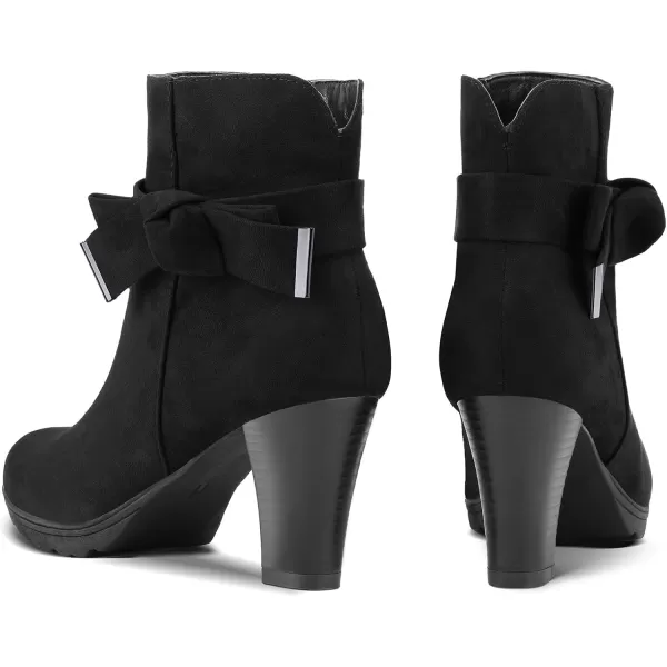 mysoft Womens Booties with Heel Chunky Stacked Heel Zipper Ankle Boots for LadiesBlack Bow