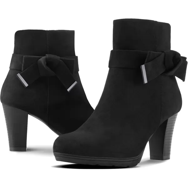 mysoft Womens Booties with Heel Chunky Stacked Heel Zipper Ankle Boots for LadiesBlack Bow