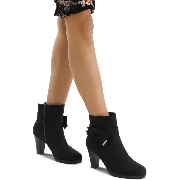 mysoft Womens Booties with Heel Chunky Stacked Heel Zipper Ankle Boots for LadiesBlack Bow