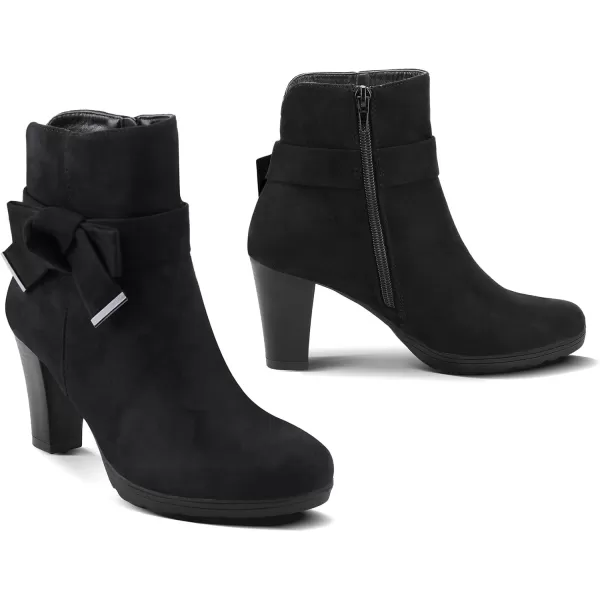 mysoft Womens Booties with Heel Chunky Stacked Heel Zipper Ankle Boots for LadiesBlack Bow