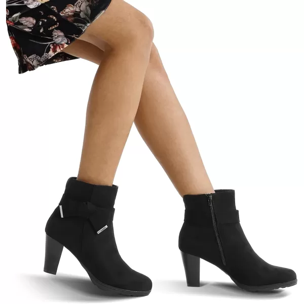 mysoft Womens Booties with Heel Chunky Stacked Heel Zipper Ankle Boots for LadiesBlack Bow