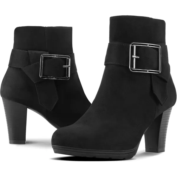 mysoft Womens Booties with Heel Chunky Stacked Heel Zipper Ankle Boots for LadiesBlack Buckle