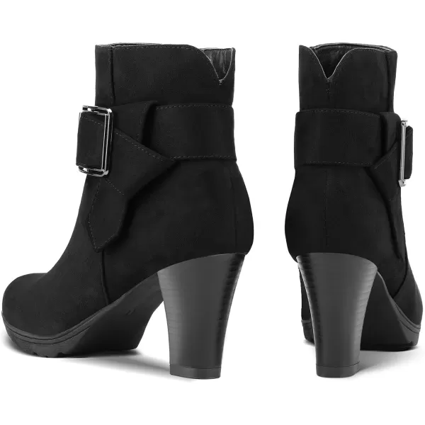 mysoft Womens Booties with Heel Chunky Stacked Heel Zipper Ankle Boots for LadiesBlack Buckle