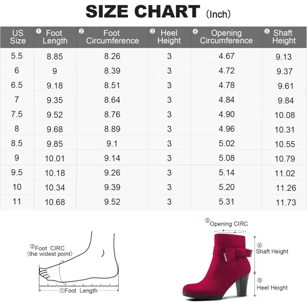 mysoft Womens Booties with Heel Chunky Stacked Heel Zipper Ankle Boots for LadiesDark Red Bow