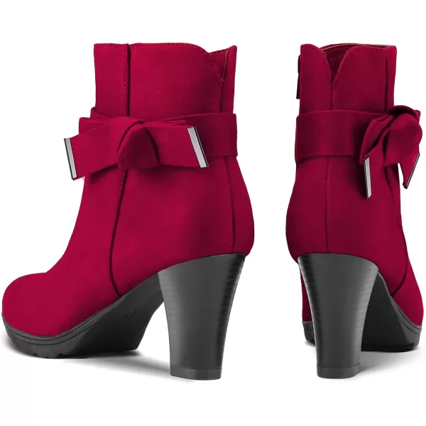 mysoft Womens Booties with Heel Chunky Stacked Heel Zipper Ankle Boots for LadiesDark Red Bow