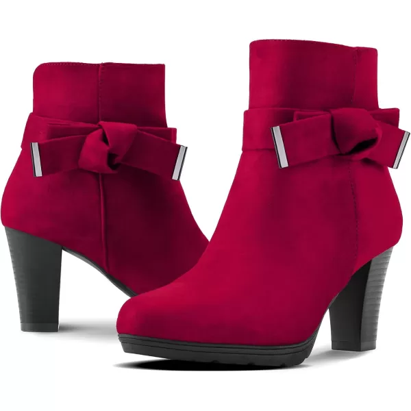 mysoft Womens Booties with Heel Chunky Stacked Heel Zipper Ankle Boots for LadiesDark Red Bow