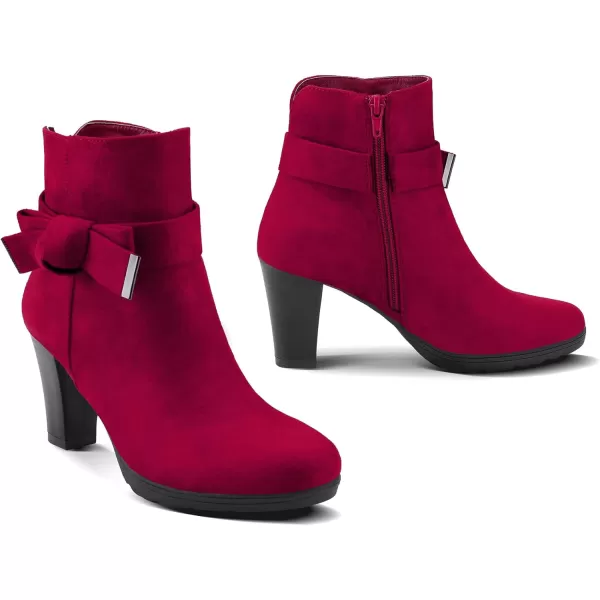 mysoft Womens Booties with Heel Chunky Stacked Heel Zipper Ankle Boots for LadiesDark Red Bow