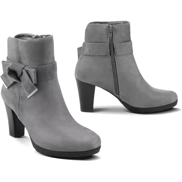 mysoft Womens Booties with Heel Chunky Stacked Heel Zipper Ankle Boots for LadiesGrey Bow