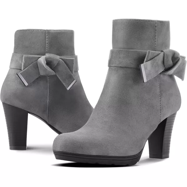 mysoft Womens Booties with Heel Chunky Stacked Heel Zipper Ankle Boots for LadiesGrey Bow