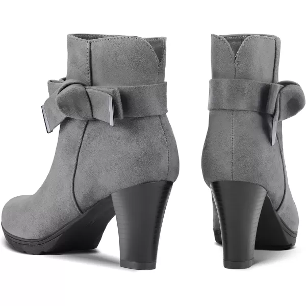 mysoft Womens Booties with Heel Chunky Stacked Heel Zipper Ankle Boots for LadiesGrey Bow