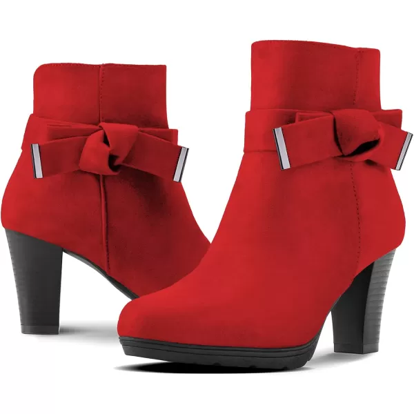 mysoft Womens Booties with Heel Chunky Stacked Heel Zipper Ankle Boots for LadiesRed Bow