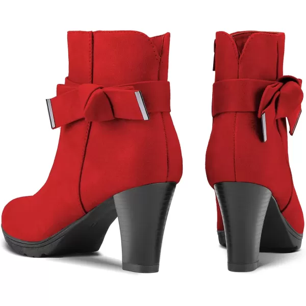 mysoft Womens Booties with Heel Chunky Stacked Heel Zipper Ankle Boots for LadiesRed Bow