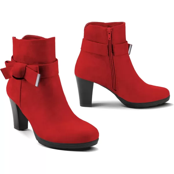 mysoft Womens Booties with Heel Chunky Stacked Heel Zipper Ankle Boots for LadiesRed Bow