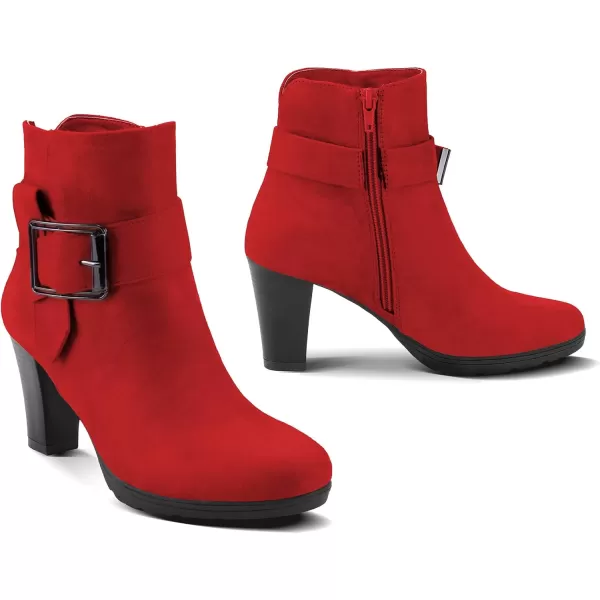 mysoft Womens Booties with Heel Chunky Stacked Heel Zipper Ankle Boots for LadiesRed Buckle