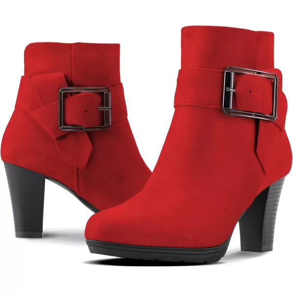 mysoft Womens Booties with Heel Chunky Stacked Heel Zipper Ankle Boots for LadiesRed Buckle