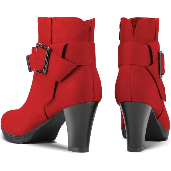 mysoft Womens Booties with Heel Chunky Stacked Heel Zipper Ankle Boots for LadiesRed Buckle