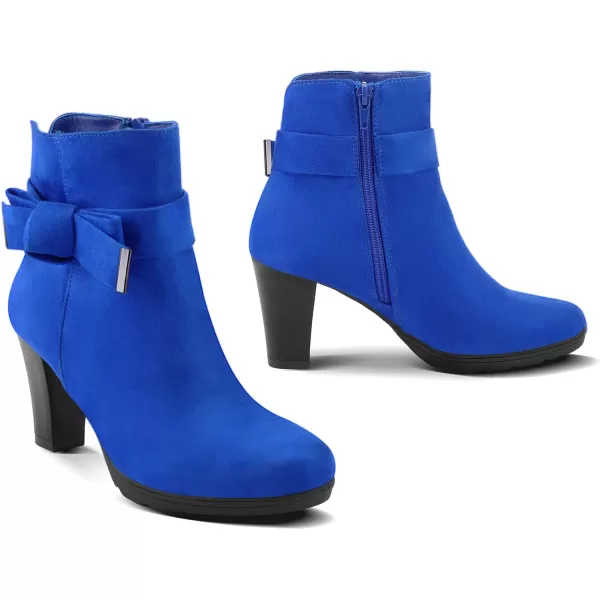 mysoft Womens Booties with Heel Chunky Stacked Heel Zipper Ankle Boots for LadiesRoyal Blue Bow