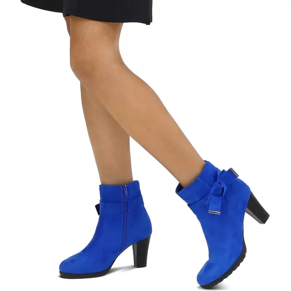 mysoft Womens Booties with Heel Chunky Stacked Heel Zipper Ankle Boots for LadiesRoyal Blue Bow