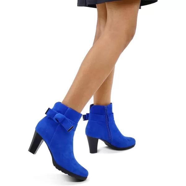 mysoft Womens Booties with Heel Chunky Stacked Heel Zipper Ankle Boots for LadiesRoyal Blue Bow