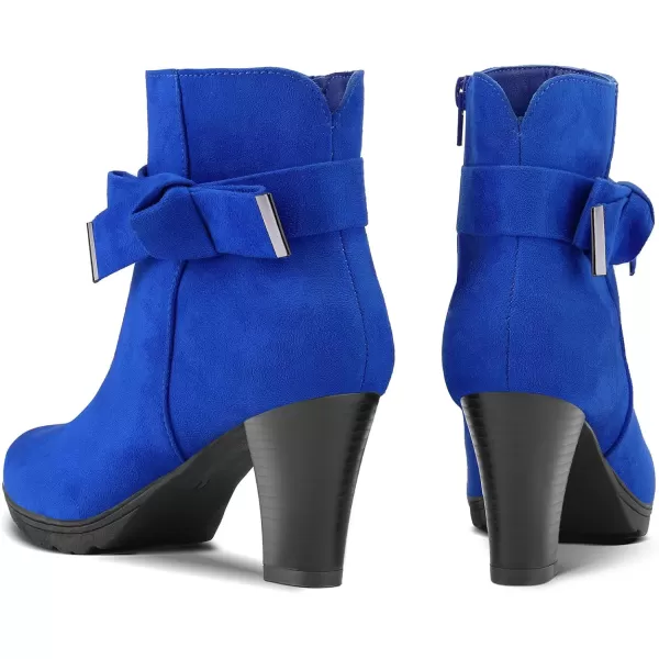 mysoft Womens Booties with Heel Chunky Stacked Heel Zipper Ankle Boots for LadiesRoyal Blue Bow