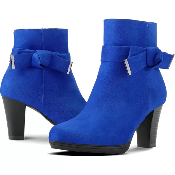 mysoft Womens Booties with Heel Chunky Stacked Heel Zipper Ankle Boots for LadiesRoyal Blue Bow