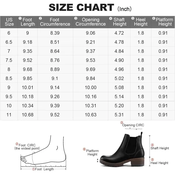 mysoft Womens Chelsea Ankle Boots Side Zipper Chunky Block Low Heel Booties Lug Sole Short BootsBlack Pu