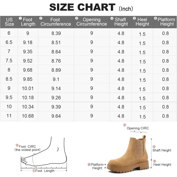 mysoft Womens Chelsea boots Low Heel Slip On Lug Sole Elastic Ankle BootiesLight Brown