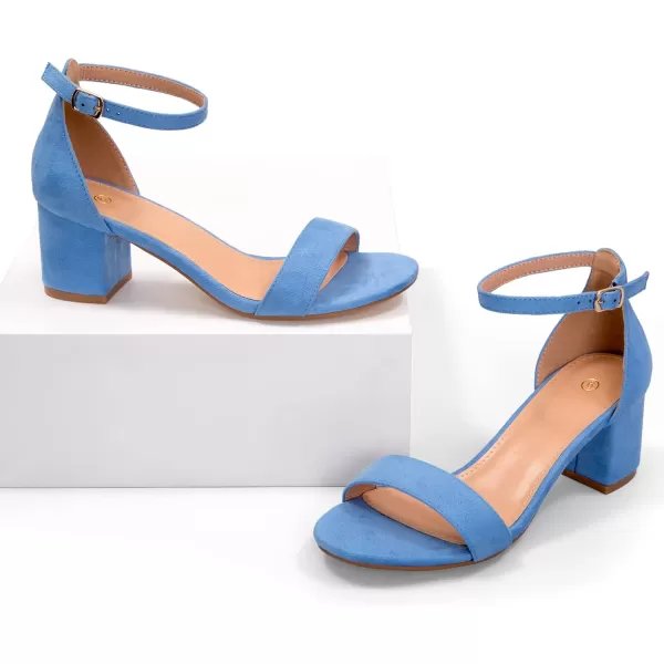 mysoft Womens Chunky Low Heels Open Toe Block Heeled Dress Ankle Strap Pump Wedding SandalsBlue