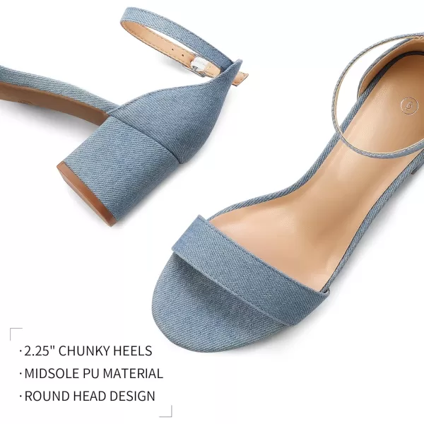 mysoft Womens Chunky Low Heels Open Toe Block Heeled Dress Ankle Strap Pump Wedding SandalsDenim