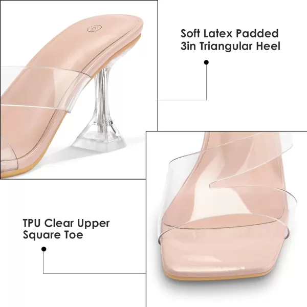 mysoft Womens Clear Heeled Sandals Square Toe Transparent Stiletto Mules Open Toe Slip on Dress ShoesNude Cross