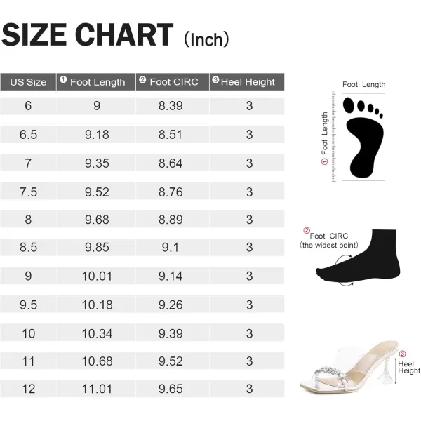 mysoft Womens Clear Heeled Sandals Square Toe Transparent Stiletto Mules Open Toe Slip on Dress ShoesRhinestones