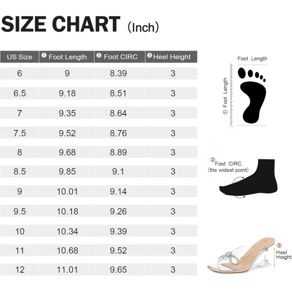 mysoft Womens Clear Heeled Sandals Square Toe Transparent Stiletto Mules Open Toe Slip on Dress ShoesRhinestones Bowknot